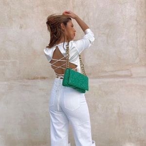 Zara Satin open back shirt NWT medium